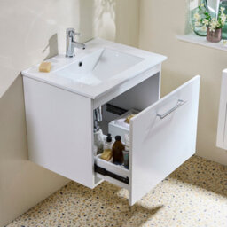 Homestylestore 600mm White Wall Hung Bathroom Vanity Unit And Chrome T Bar Handle - thumbnail 3
