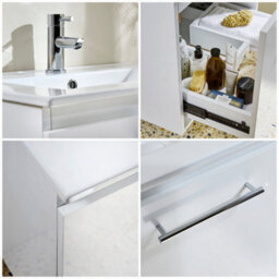 Homestylestore 600mm White Wall Hung Bathroom Vanity Unit And Chrome T Bar Handle - thumbnail 4