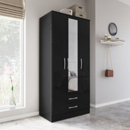 Black Wooden 4 Piece Furniture Set Wardrobe Chest Of Drawers Bedsides Birlea Lynx - thumbnail 5