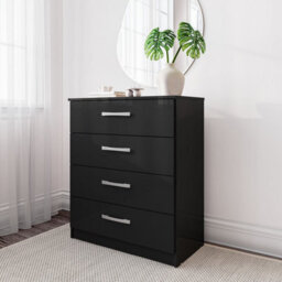 Black Wooden 4 Piece Furniture Set Wardrobe Chest Of Drawers Bedsides Birlea Lynx - thumbnail 4