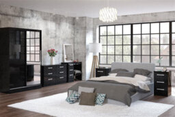 Black Wooden 4 Piece Furniture Set Wardrobe Chest Of Drawers Bedsides Birlea Lynx - thumbnail 6
