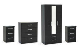 Black Wooden 4 Piece Furniture Set Wardrobe Chest Of Drawers Bedsides Birlea Lynx - thumbnail 2