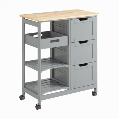 Sobuy Fkw79-Hg, Kitchen Trolley Cart Storage Serving Trolley With 3 Drawers And Removable Tray, Grey,w67Xd37Xh84 - image 1