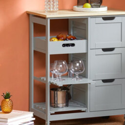 Sobuy Fkw79-Hg, Kitchen Trolley Cart Storage Serving Trolley With 3 Drawers And Removable Tray, Grey,w67Xd37Xh84 - thumbnail 5