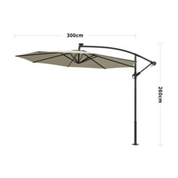 Living And Home 3M Led Lighted Large Garden Cantilever Patio Parasol Sun Shade Banana Umbrella Crank Tilt No Base, Beige - thumbnail 5