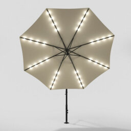 Living And Home 3M Led Lighted Large Garden Cantilever Patio Parasol Sun Shade Banana Umbrella Crank Tilt No Base, Beige - thumbnail 3