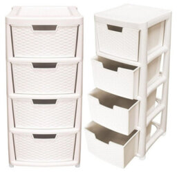 HEATON WHOLESALE 2 X Cream Rattan 4 Drawer Home Office School Modular Storage Tower Unit - thumbnail 3