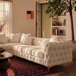 Sofaya Monaco Chesterfield 6 Seater Chaise Sofa  Cream Velvet L Shaped Corner Chaise- Left Hand Deep Buttoned Upholstery Couch Lounge - thumbnail 6