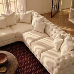 Sofaya Monaco Chesterfield 6 Seater Chaise Sofa  Cream Velvet L Shaped Corner Chaise- Left Hand Deep Buttoned Upholstery Couch Lounge - thumbnail 3