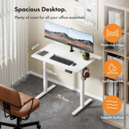 White 100X60Cm Electric Standing Desk For Home Office With Adjustable Height - thumbnail 4