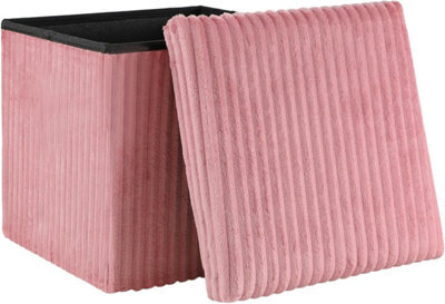 Storage Ottoman Padded Foldable Bench Chest With Lid Holds Up To 100 Kg For Bedroom Room Pink Corduroy 38Cm X 38 Cm X 38 Cm - image 1