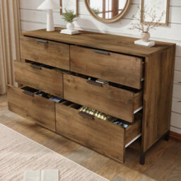 Matteo Dark Oak Effect Sideboard Cabinet, 6-Drawer Chest With Industrial Black Metal Frame, 120Cm - thumbnail 8