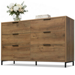Matteo Dark Oak Effect Sideboard Cabinet, 6-Drawer Chest With Industrial Black Metal Frame, 120Cm - thumbnail 6
