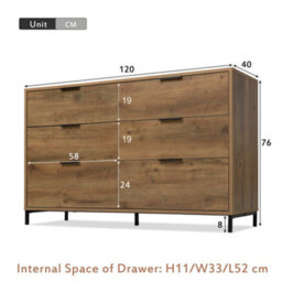 Matteo Dark Oak Effect Sideboard Cabinet, 6-Drawer Chest With Industrial Black Metal Frame, 120Cm - thumbnail 2