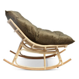 Desser Natural Rattan Papasan Rocking Chair With Square Cushion - Indoor & Dry Outdoor Use - Olive - thumbnail 5