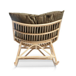 Desser Natural Rattan Papasan Rocking Chair With Square Cushion - Indoor & Dry Outdoor Use - Olive - thumbnail 3