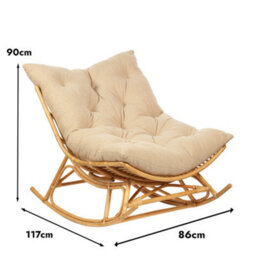 Desser Natural Rattan Papasan Rocking Chair With Square Cushion - Indoor & Dry Outdoor Use - Olive - thumbnail 6
