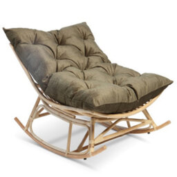 Desser Natural Rattan Papasan Rocking Chair With Square Cushion - Indoor & Dry Outdoor Use - Olive - thumbnail 2