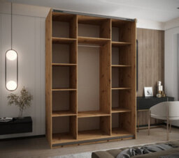 Arte Trosa Ii Oak Artisan Mirrored Sliding Door Wardrobe W1700mm H2450mm D640mm With Black Steel Handles - thumbnail 3