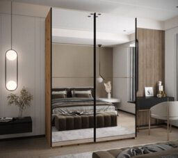 Arte Trosa Ii Oak Artisan Mirrored Sliding Door Wardrobe W1700mm H2450mm D640mm With Black Steel Handles - thumbnail 2