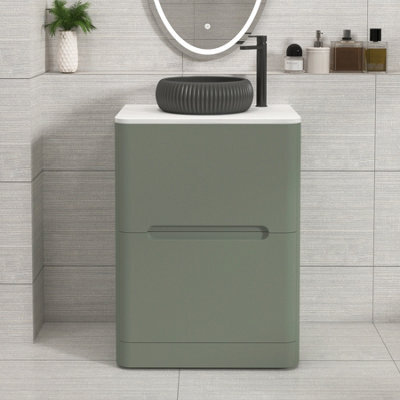 Royal Bathrooms Venice 600mm Sage Green Freestanding Bathroom Countertop Vanity Unit 2 Drawer With Milan Black Basin - image 1