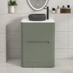 Royal Bathrooms Venice 600mm Sage Green Freestanding Bathroom Countertop Vanity Unit 2 Drawer With Milan Black Basin - thumbnail 1
