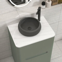 Royal Bathrooms Venice 600mm Sage Green Freestanding Bathroom Countertop Vanity Unit 2 Drawer With Milan Black Basin - thumbnail 6