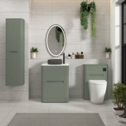 Royal Bathrooms Venice 600mm Sage Green Freestanding Bathroom Countertop Vanity Unit 2 Drawer With Milan Black Basin - thumbnail 4