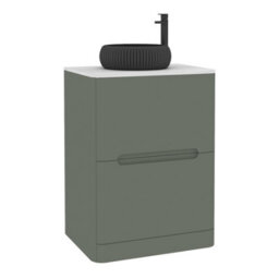 Royal Bathrooms Venice 600mm Sage Green Freestanding Bathroom Countertop Vanity Unit 2 Drawer With Milan Black Basin - thumbnail 7