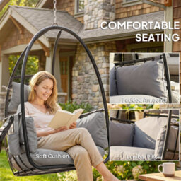 Outsunny Hanging Egg Chair, Swinging Hammock Chair With Stand, Dark Grey - thumbnail 6