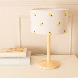 Valuelights Triston Natural Light Wood Stem Table Lamp With Lemon Embroidered Lamp Shade - thumbnail 3