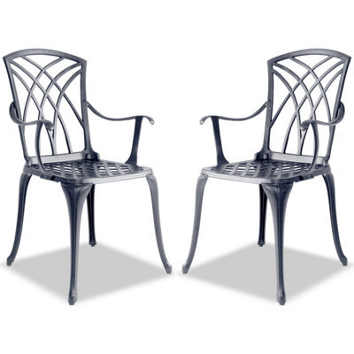 Centurion Supports Oshowa 2-Large Garden And Patio Bistro Chairs With Armrests In Cast Aluminium Grey - image 1