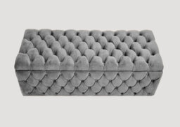 90Cm Wide Lux Ottoman Storage Box, Grey Velvet Upholstered Chesterfield Storage Ottoman Box