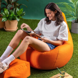 Icon Dalton Adults High Back  Indoor Outdoor Bean Bag Chair & Footstool Pouffe Burnt Orange - thumbnail 5