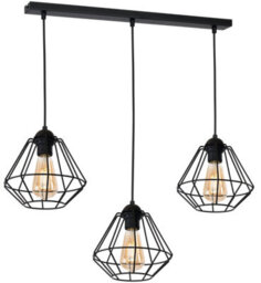 Milagro Colin Black Pendant Lamp 3Xe27 Hand Made Matt Black Cage Style Lamps Creating Industrial Chic - thumbnail 6