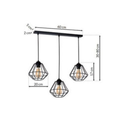 Milagro Colin Black Pendant Lamp 3Xe27 Hand Made Matt Black Cage Style Lamps Creating Industrial Chic - thumbnail 5