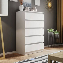 Eco Living Carlton Matt White Chest Of Drawers 5 Drawer Cabinet - thumbnail 2