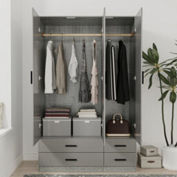Urbn-Living Urbnliving 180Cm Height Cool Grey 3 Door 4 Drawer Wardrobe Storage Shelf Modern Bedroom Ash Grey Furniture - thumbnail 4