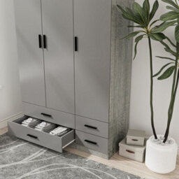 Urbn-Living Urbnliving 180Cm Height Cool Grey 3 Door 4 Drawer Wardrobe Storage Shelf Modern Bedroom Ash Grey Furniture - thumbnail 6