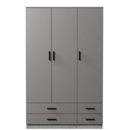 Urbn-Living Urbnliving 180Cm Height Cool Grey 3 Door 4 Drawer Wardrobe Storage Shelf Modern Bedroom Ash Grey Furniture - thumbnail 3