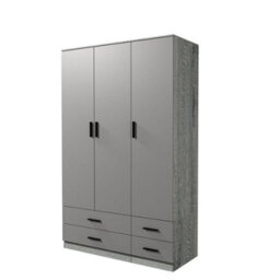 Urbn-Living Urbnliving 180Cm Height Cool Grey 3 Door 4 Drawer Wardrobe Storage Shelf Modern Bedroom Ash Grey Furniture - thumbnail 5