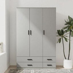 Urbn-Living Urbnliving 180Cm Height Cool Grey 3 Door 4 Drawer Wardrobe Storage Shelf Modern Bedroom Ash Grey Furniture - thumbnail 2