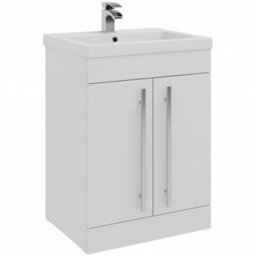 Clifton Bathroom 2-Door Floor Standing Vanity Unit With Mid Depth Ceramic Basin 600mm Wide - White  - Brassware Not Included - thumbnail 1