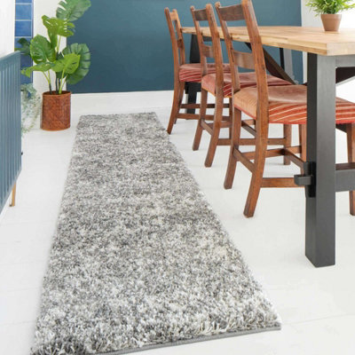 Loomed Super Soft Silver Grey Mottled Shaggy Runner Rug 60X240Cm - image 1