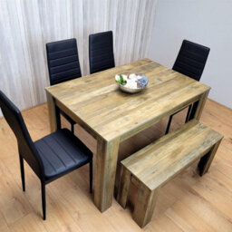 Kosy Koala Dining Table Set For 6   Rustic Wood Table With 4 Black Chairs And 1 Bench - thumbnail 8