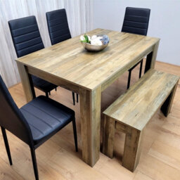 Kosy Koala Dining Table Set For 6   Rustic Wood Table With 4 Black Chairs And 1 Bench - thumbnail 4
