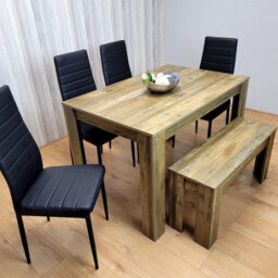 Kosy Koala Dining Table Set For 6   Rustic Wood Table With 4 Black Chairs And 1 Bench - thumbnail 5