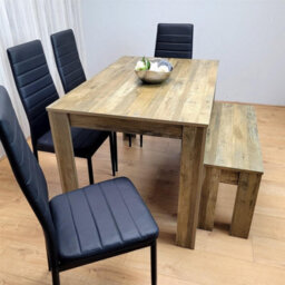 Kosy Koala Dining Table Set For 6   Rustic Wood Table With 4 Black Chairs And 1 Bench - thumbnail 6