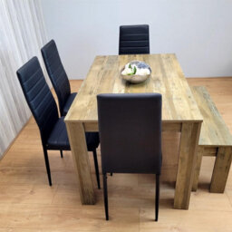 Kosy Koala Dining Table Set For 6   Rustic Wood Table With 4 Black Chairs And 1 Bench - thumbnail 7
