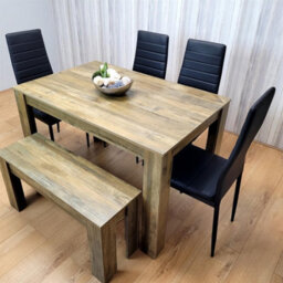 Kosy Koala Dining Table Set For 6   Rustic Wood Table With 4 Black Chairs And 1 Bench - thumbnail 1
